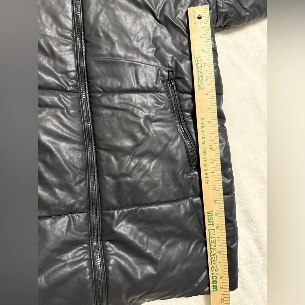 Marc by Marc Jacobs Faux Leather Puffer Jacket Mid Length Size Medium Black